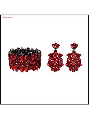 Austrian Crystal Art Deco Wedding Jewelry Set Dangle Earrings Stretch Bracelet